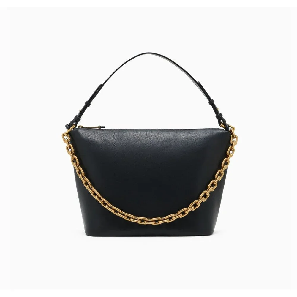 EMPORIO ARMANI Black Medium leather hobo bag Chain NEW $748